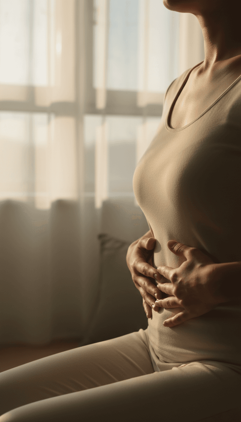 Woman practicing paced breathing