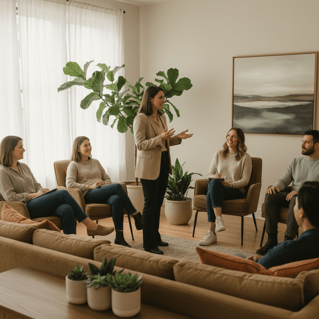 Female therapist presenting to a small group