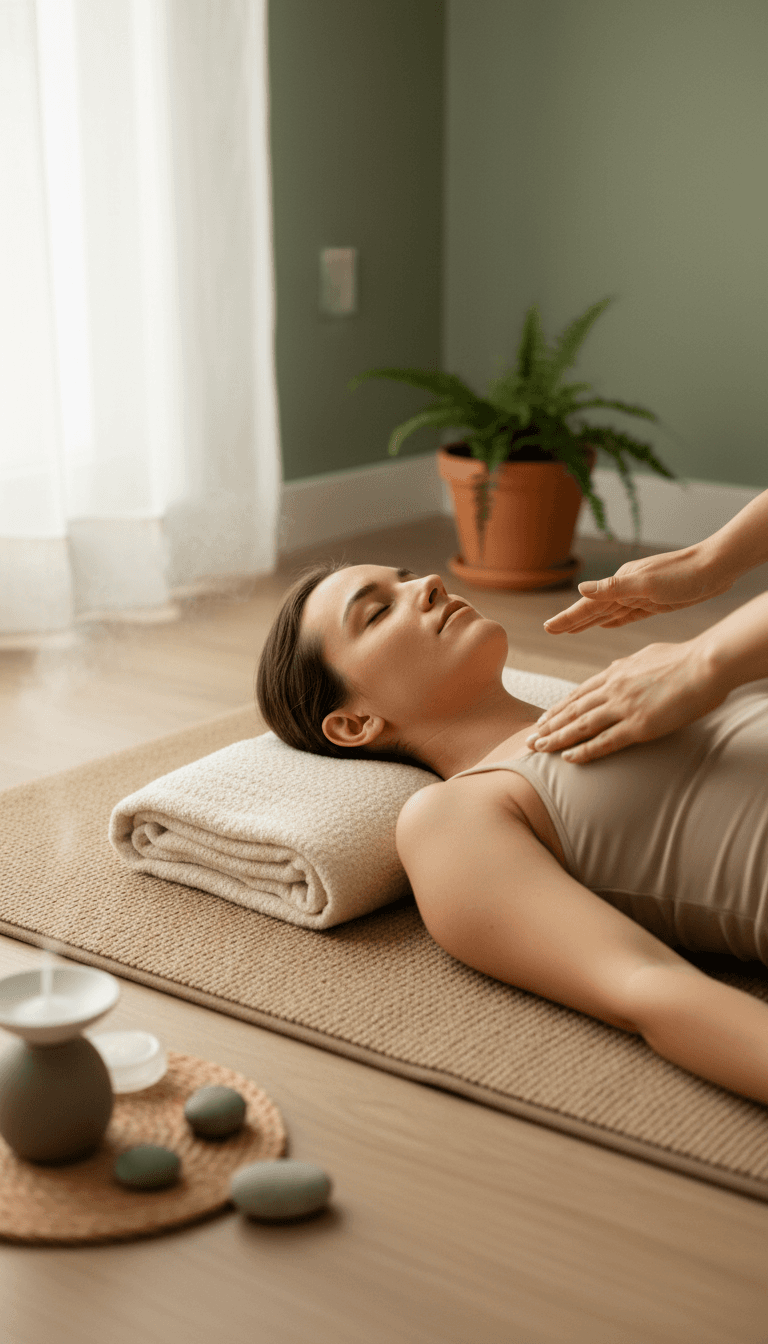 Woman relaxed during a body scan exercise