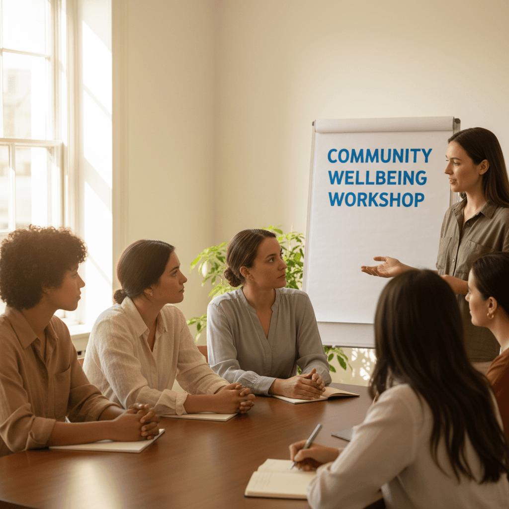 Women listening attentively in a bright workshop room